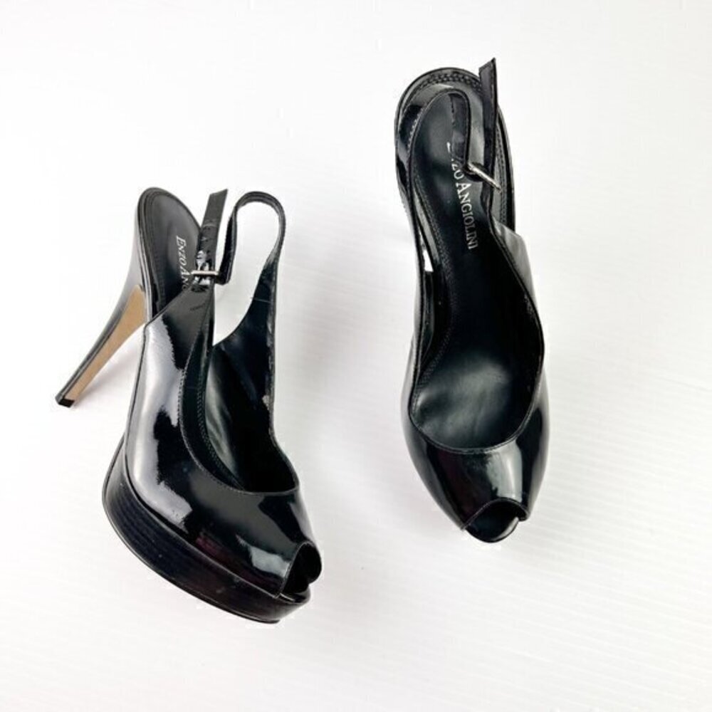Enzo Angiolini Eastarlite Peep Toe High Heels Pumps Size 7.5 Black Patent